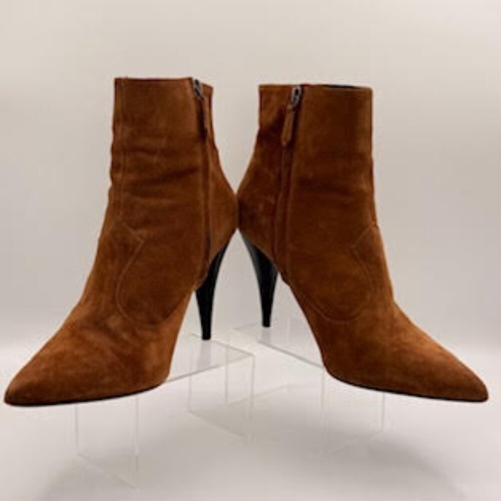 AllSaints Brown Suede Pointed Toe Stiletto Ankle Boots Western Chic 41 (10) - Picture 2 of 16